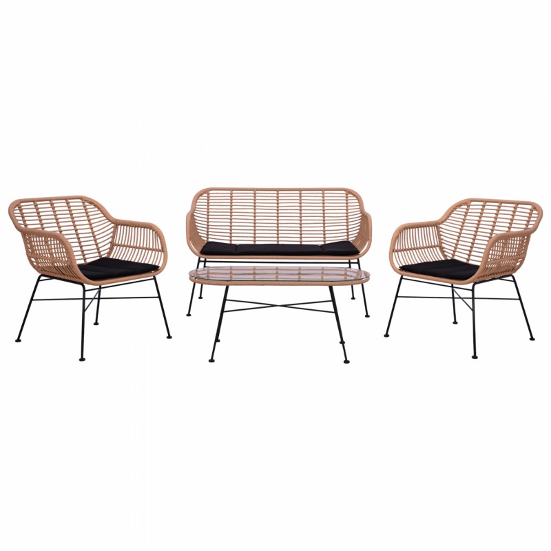 ΣΕΤ ΣΑΛΟΝΙ 4ΤΜΧ ALLEGRA HM5460 ΜΕΤΑΛΛΟ & WICKER ΣΕ ΜΠΕΖ ΧΡΩΜΑ