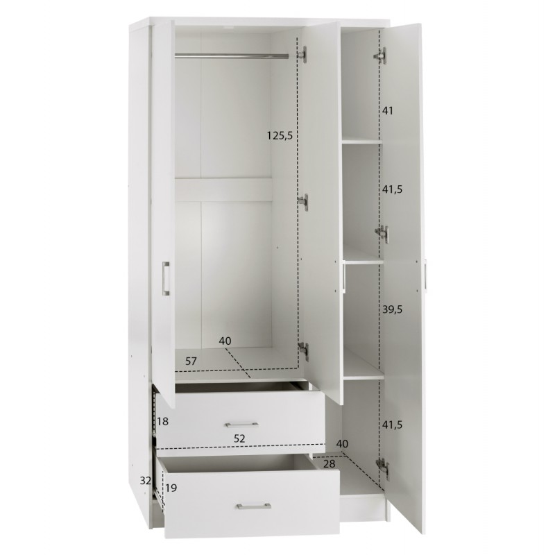 ΝΤΟΥΛΑΠΑ 3ΦΥΛΛΗ ME 2 ΣΥΡΤΑΡΙΑ CAESAR HM340.05 ΛΕΥΚΗ 89x42,5x181 εκ.