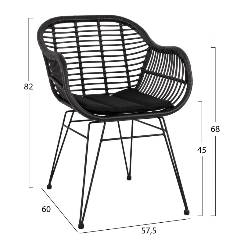 ΣΕΤ ΤΡΑΠΕΖΑΡΙΑΣ 3ΤΜΧ HM11871 ΜΕΤΑΛΛΟ & RATTAN ΣΕ ΜΑΥΡΟ ΧΡΩΜΑ