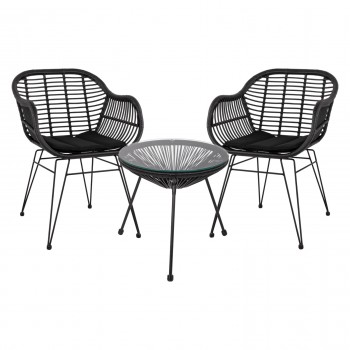 ΣΕΤ ΤΡΑΠΕΖΑΡΙΑΣ 3ΤΜΧ HM11871 ΜΕΤΑΛΛΟ & RATTAN ΣΕ ΜΑΥΡΟ ΧΡΩΜΑ