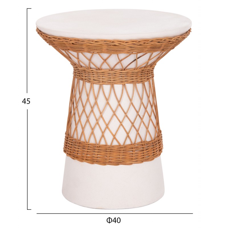 ΒΟΗΘΗΤΙΚΟ ΤΡΑΠΕΖΙ ΣΤΡΟΓΓΥΛΟ DELIA HM18167.02 FIBER CEMENT ΛΕΥΚΟ & RATTAN Φ40x45Υεκ