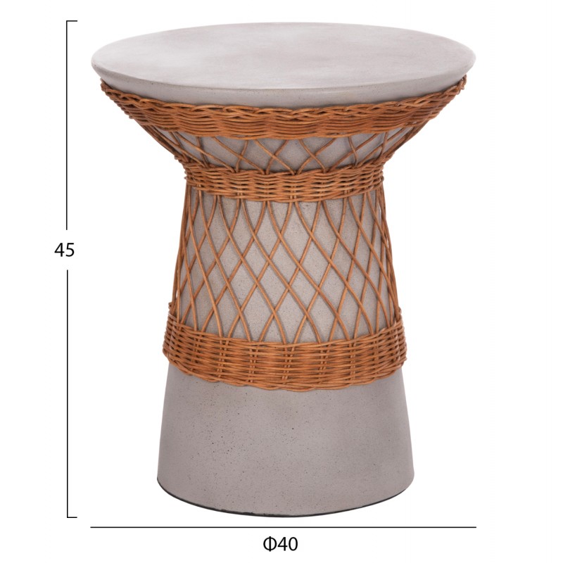 ΒΟΗΘΗΤΙΚΟ ΤΡΑΠΕΖΙ ΣΤΡΟΓΓΥΛΟ DELIA HM18167.03 FIBER CEMENT ΓΚΡΙ & RATTAN Φ40x45Υεκ