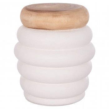 ΤΡΑΠΕΖΙ ΒΟΗΘΗΤΙΚΟ PUFFAT HM18172.02 FIBER CEMENT ΛΕΥΚΟ- ΞΥΛΟ TEAK TOP Φ45x46Υεκ.