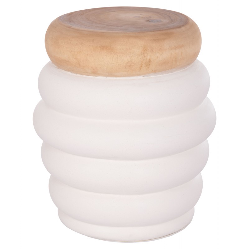 ΤΡΑΠΕΖΙ ΒΟΗΘΗΤΙΚΟ PUFFAT HM18172.02 FIBER CEMENT ΛΕΥΚΟ- ΞΥΛΟ TEAK TOP Φ45x46Υεκ.