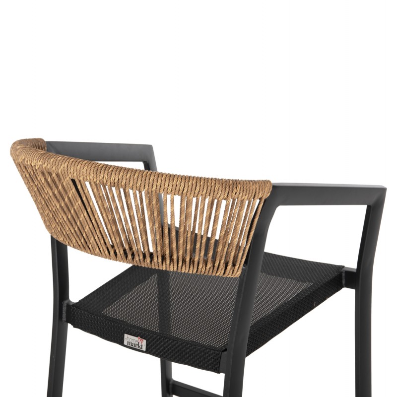 ΣΚΑΜΠΟ ΑΛΟΥΜΙΝΙΟΥ HM5892.15 ΜΕΣΑΙΟΥ ΥΨΟΥΣ RATTAN & TEXTLINE ΜΑΥΡΟ ΜΠΕΖ 55x56,5x99Υ