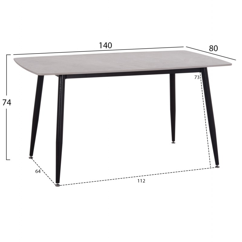 ΤΡΑΠΕΖΙ RAVEN HM18149.13 ΚΕΡΑΜΙΚΟ TOP ΓΚΡΙ ΜΑΡΜΑΡΟ-ΜΑΥΡΟ ΜΕΤΑΛΛΟ 140x80x74Υεκ.