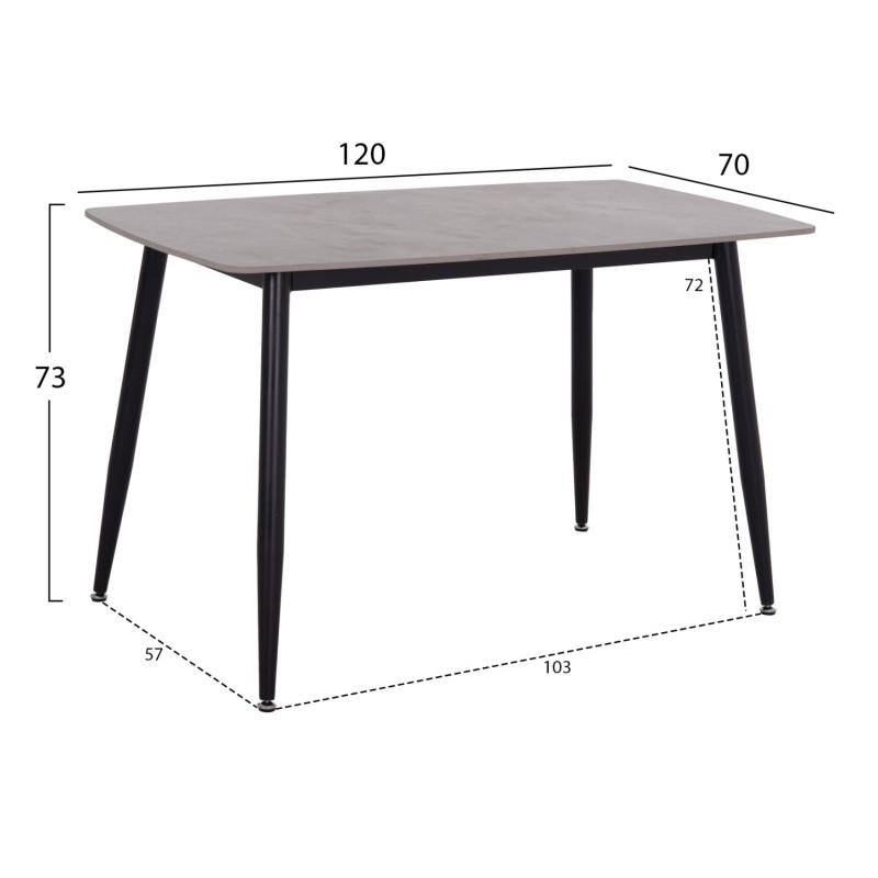 ΤΡΑΠΕΖΙ RAVEN HM9854.13 ΚΕΡΑΜΙΚΟ TOP ΓΚΡΙ ΜΑΡΜΑΡΟ-ΜΑΥΡΟ ΜΕΤΑΛΛΟ 120x70x73Υεκ.