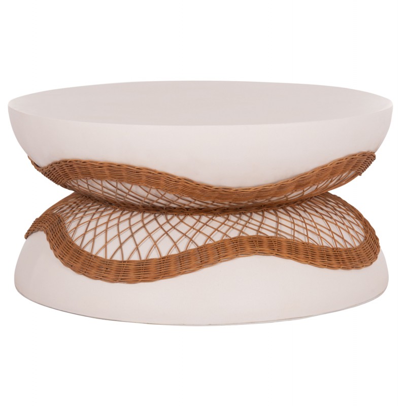 ΤΡΑΠΕΖΙ ΣΑΛΟΝΙΟΥ ANNA HM18157.02 FIBER CEMENT ΛΕΥΚΟ-ΦΥΣΙΚΟ RATTAN--Φ92x44.5Υεκ