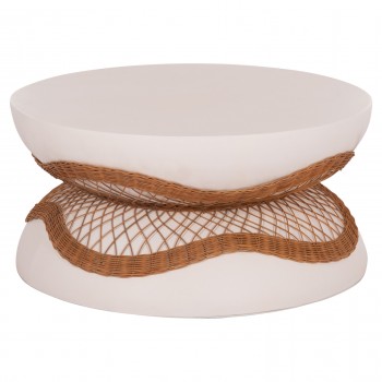 ΤΡΑΠΕΖΙ ΣΑΛΟΝΙΟΥ ANNA HM18157.02 FIBER CEMENT ΛΕΥΚΟ-ΦΥΣΙΚΟ RATTAN--Φ92x44.5Υεκ