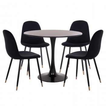 ΣΕΤ ΤΡΑΠΕΖΑΡΙΑΣ 5ΤΜΧ BROLIN HM21191 MDF TOP-ΜΕΤΑΛΛΙΚΑ ΠΟΔΙΑ-ΒΕΛΟΥΔΟ--ΜΑΥΡΟ