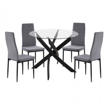 ΣΕΤ ΤΡΑΠΕΖΑΡΙΑΣ 5ΤΜΧ LADY HM21199.01 ΓΥΑΛΙ--ΜΕΤΑΛΛΟ ΣΕ ΜΑΥΡΟ & ΒΕΛΟΥΔΟ ΓΚΡΙ