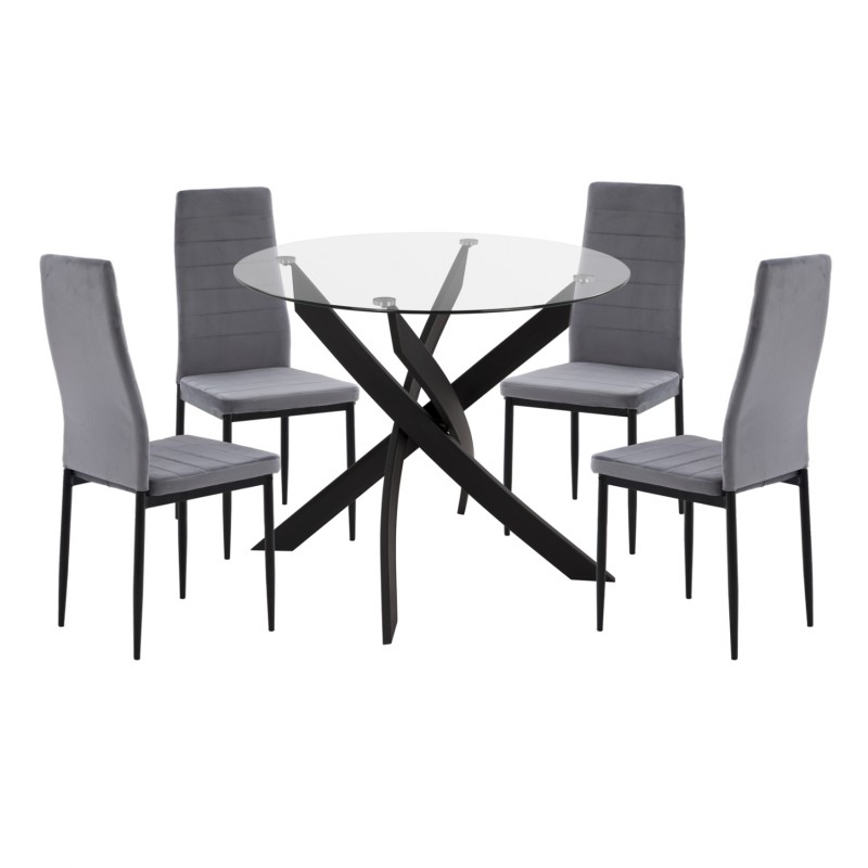 ΣΕΤ ΤΡΑΠΕΖΑΡΙΑΣ 5ΤΜΧ LADY HM21199.01 ΓΥΑΛΙ--ΜΕΤΑΛΛΟ ΣΕ ΜΑΥΡΟ & ΒΕΛΟΥΔΟ ΓΚΡΙ