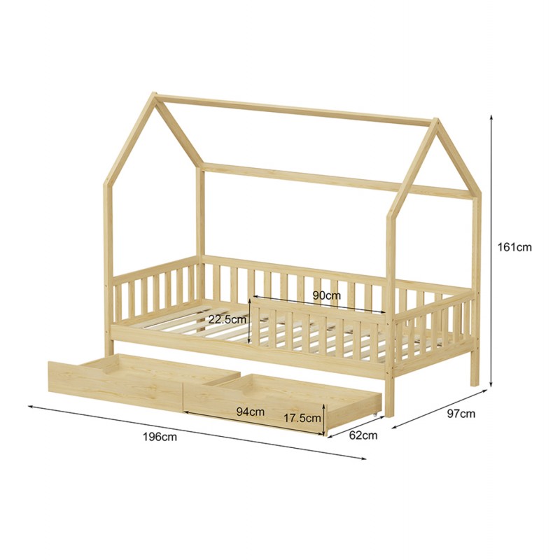 ΚΡΕΒΑΤΙ ΠΑΙΔΙΚΟ ΜΕ ΣΥΡΤΑΡΙΑ PHYLLIS HM724.01 τ.MONTESSORI ΦΥΣΙΚΟ 196x97x161Υεκ.