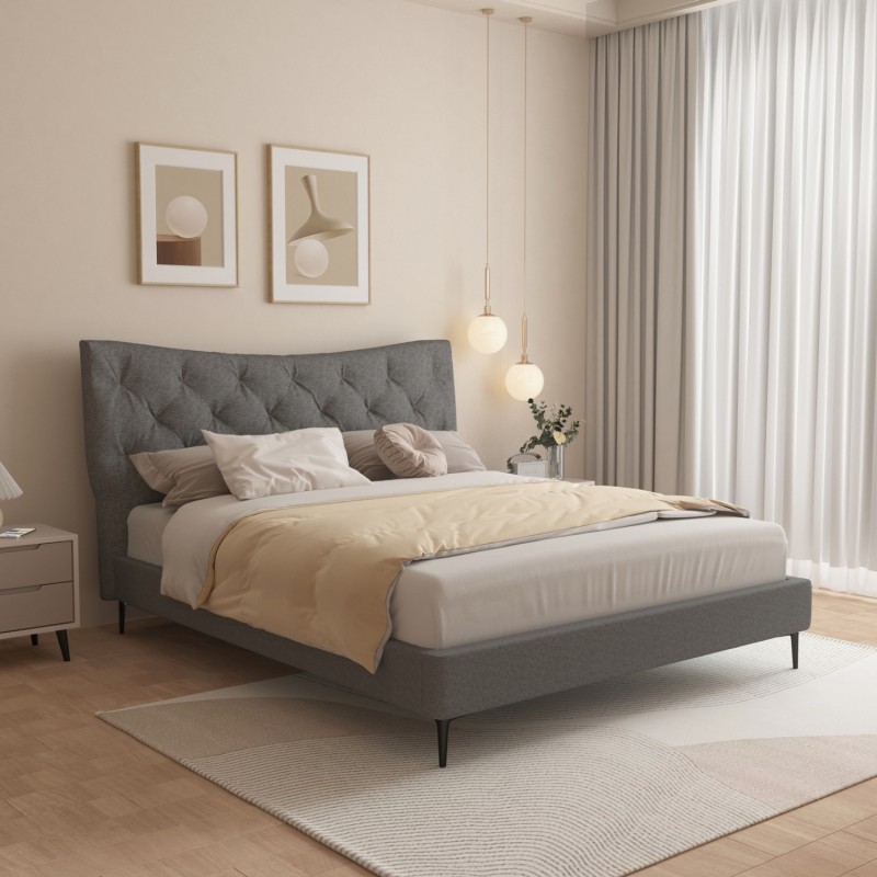 ΚΡΕΒΑΤΙ ΔΙΠΛΟ JILL HM737.01 ΥΦΑΣΜΑ ΣΕ ΓΚΡΙ--ΓΙΑ ΣΤΡΩΜΑ 160x200εκ.