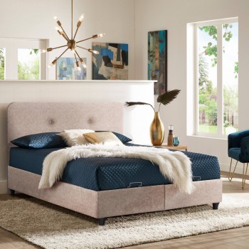 ΚΡΕΒΑΤΙ ΜΕ ΣΤΡΩΜΑ ΔΙΠΛΟ DOLORES HM21165 ΜΠΕΖ ΥΦΑΣΜΑ & ΑΠΟΘ.ΧΩΡΟΣ-ΓΙΑ 160x200εκ.