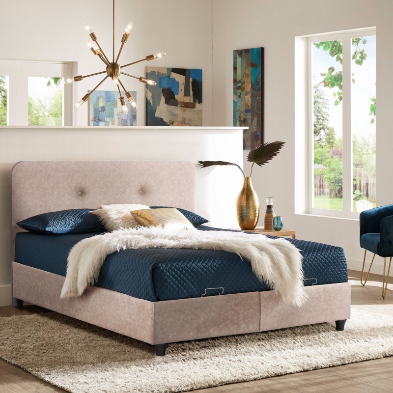 ΚΡΕΒΑΤΙ ΜΕ ΣΤΡΩΜΑ ΔΙΠΛΟ DOLORES HM21165 ΜΠΕΖ ΥΦΑΣΜΑ & ΑΠΟΘ.ΧΩΡΟΣ-ΓΙΑ 160x200εκ.