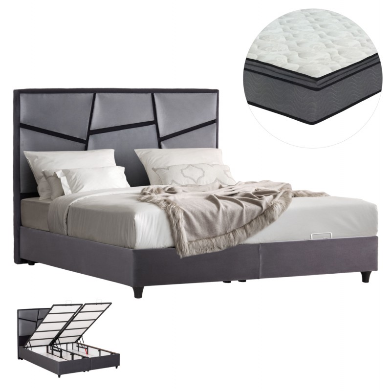 ΚΡΕΒΑΤΙ ΔΙΠΛΟ ΜΕ ΣΤΡΩΜΑ & ΑΠΟΘ.ΧΩΡΟ IRIDA HM21166 ΓΚΡΙ ΒΕΛΟΥΔΟ--ΓΙΑ 160x200εκ