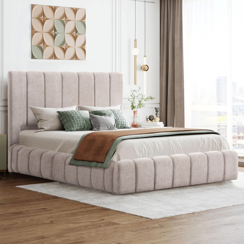 ΚΡΕΒΑΤΙ REMO ΜΕ ΑΠΟΘΗΚΕΥΤΙΚΟ ΧΩΡΟ HM719.10 ΥΦΑΣΜΑ ΜΠΟΥΚΛΕ ΜΠΕΖ-ΓΙΑ ΣΤΡΩΜΑ 160x200εκ