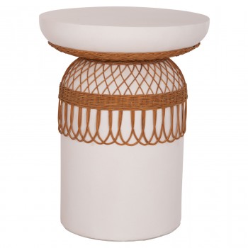 ΤΡΑΠΕΖΙ ΤΡΑΠΕΖΑΡΙΑΣ PRILEP HM18159.02 FIBER CEMENT ΛΕΥΚΟ & RATTAN--Φ60x76,5Υεκ