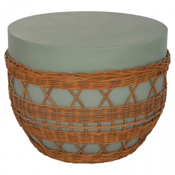 ΤΡΑΠΕΖΙ ΣΑΛΟΝΙΟΥ VILHENA HM18165 FIBER CEMENT ΠΡΑΣΙΝΟ-RATTAN ΦΥΣΙΚΟ Φ56x47Υεκ.