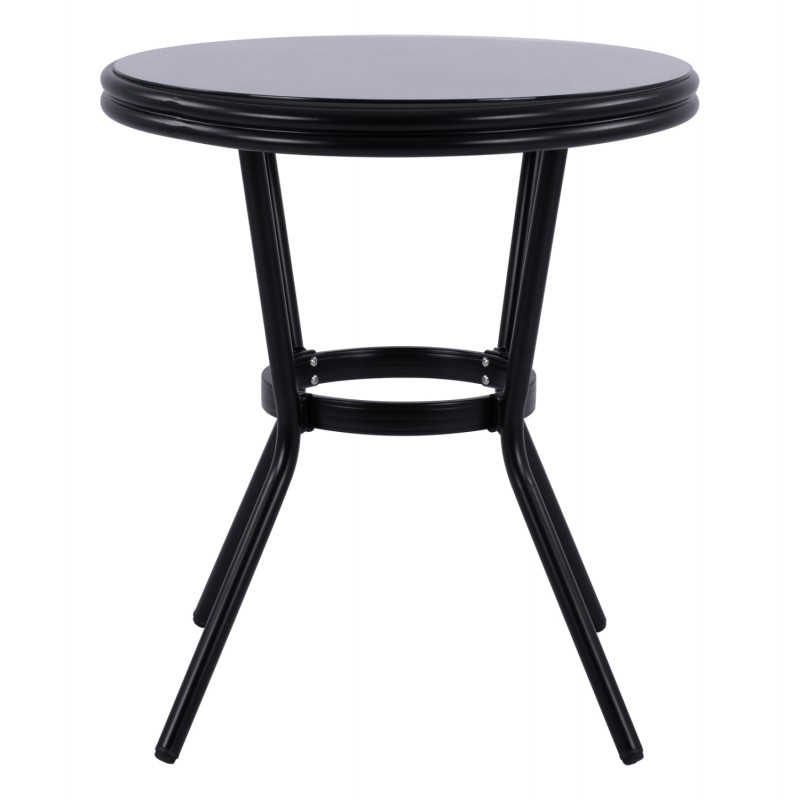 ΤΡΑΠΕΖΙ ΑΛΟΥΜΙΝΙΟΥ MOSES Φ70 BAMBOO LOOK HM5532.02 ΜΑΥΡΟ ΜΕ ΓΥΑΛΙ Φ70X76 εκ