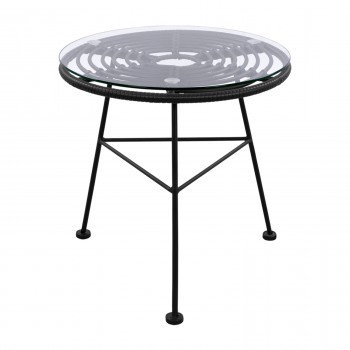 ΤΡΑΠΕΖΙ ΜΕΤΑΛΛΙΚΟ ALLEGRA ΜΕ WICKER ΣΕ ΜΑΥΡΗ ΑΠΟΧΡΩΣΗ ΚΑΙ ΓΥΑΛΙ HM5459.02  Φ45x46εκ