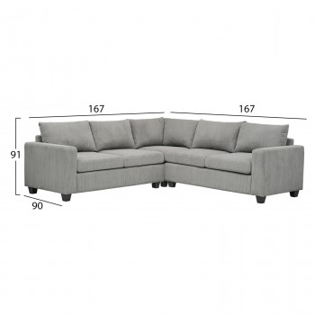 ΓΩΝΙΑΚΟΣ ΚΑΝΑΠΕΣ CALDER HM3286.01 ΓΚΡΙ ΥΦΑΣΜΑ 254x254x90(κάθισμα)x91Υεκ.
