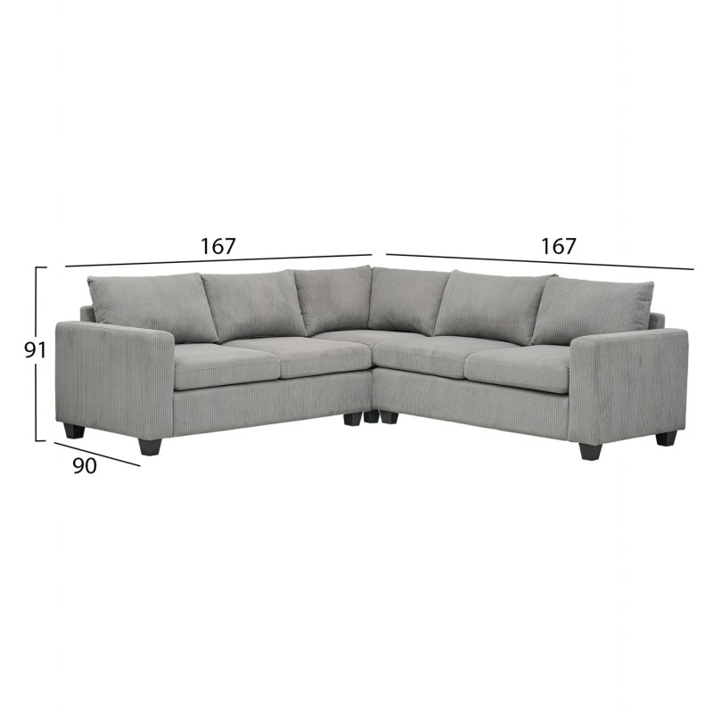 ΓΩΝΙΑΚΟΣ ΚΑΝΑΠΕΣ CALDER HM3286.01 ΓΚΡΙ ΥΦΑΣΜΑ 254x254x90(κάθισμα)x91Υεκ.