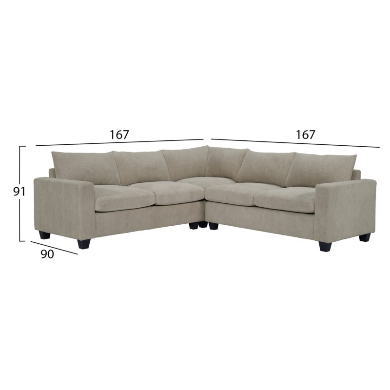 ΓΩΝΙΑΚΟΣ ΚΑΝΑΠΕΣ CALDER HM3286.03 ΜΠΕΖ ΥΦΑΣΜΑ 254x254x90(κάθισμα)x91Υεκ.