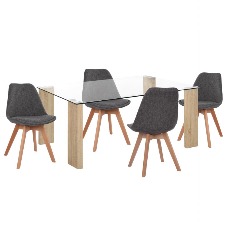 ΣΕΤ ΤΡΑΠΕΖΑΡΙΑΣ 5ΤΜΧ MORGAN HM21269.03 ΤΡΑΠΕΖΙ & 4 ΚΑΡΕΚΛΕΣ - ΓΚΡΙ ΥΦΑΣΜΑ