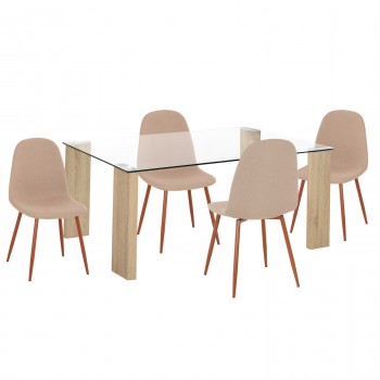 ΣΕΤ ΤΡΑΠΕΖΑΡΙΑΣ 5ΤΜΧ LEOMOR HM21270.01 ΤΡΑΠΕΖΙ & 4 ΚΑΡΕΚΛΕΣ - ΜΠΕΖ ΥΦΑΣΜΑ