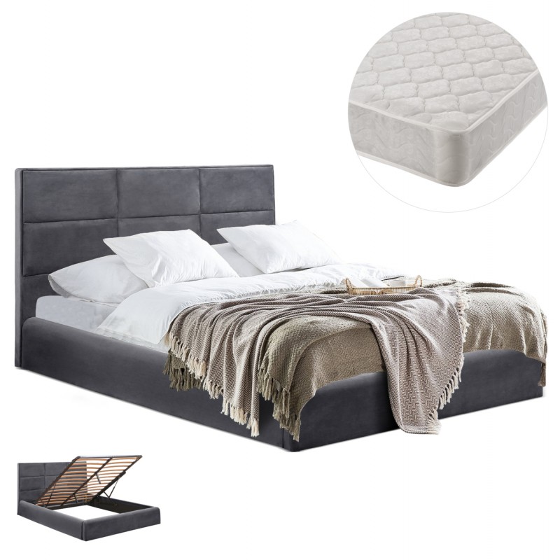 ΚΡΕΒΑΤΙ ΔΙΠΛΟ & ΣΤΡΩΜΑ BRILEY HM21272.01 ΓΚΡΙ ΒΕΛΟΥΔΟ ΜΕ ΑΠΟΘ.ΧΩΡΟ--ΓΙΑ 160x200εκ