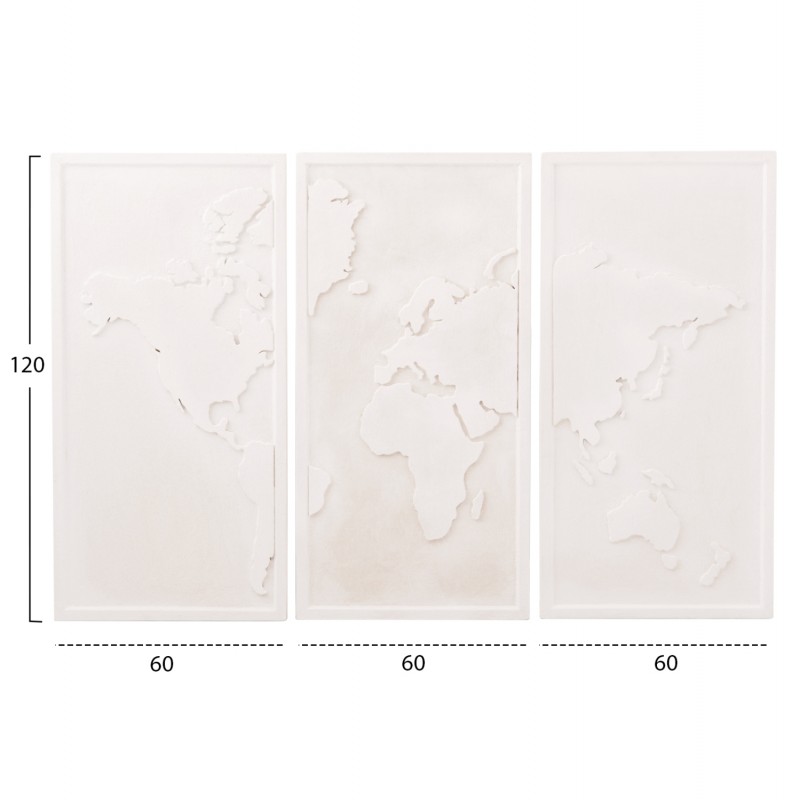 ΠΙΝΑΚΑΣ 3-ΠΤΥΧΟΣ WORLD MAP SANTORINI HM4504 MDF ΣΕ ΥΠΟΛΕΥΚΟ ΧΡΩΜΑ 180x4(πάχος)x120Υεκ.