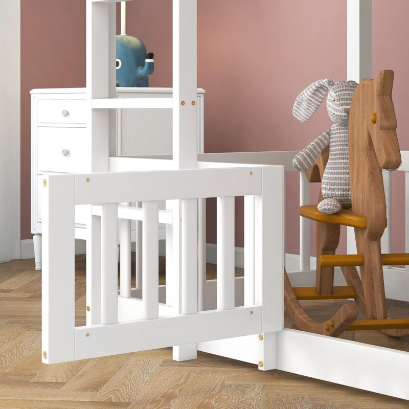 ΠΑΙΔΙΚΗ ΚΟΥΚΕΤΑ τ.MONTESSORI ΜΕ ΠΑΡΚΑΚΙ PLAYKID HM703.03 ΞΥΛΟ ΠΕΥΚΟΥ ΛΕΥΚΟ ΓΙΑ 190x90εκ