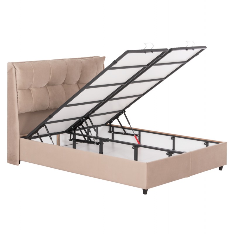 ΚΡEΒΑΤΙ ΜΕ ΑΠΟΘΗΚΕΥΤΙΚΟ ΧΩΡΟ DREAMLET HM716 ΜΠΕΖ ΒΕΛΟΥΔΟ- ΓΙΑ ΣΤΡΩΜΑ 160x200εκ.