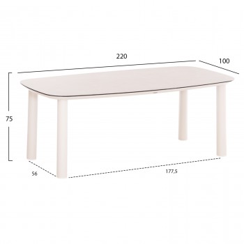 ΤΡΑΠΕΖΙ DOSUN HM6202.02 ΚΡΕΜ ΑΛΟΥΜΙΝΙΟ-3D PRINT ΓΥΑΛΙ ΚΕΡΑΜΙΚΟ LOOK 220x100x75Υεκ