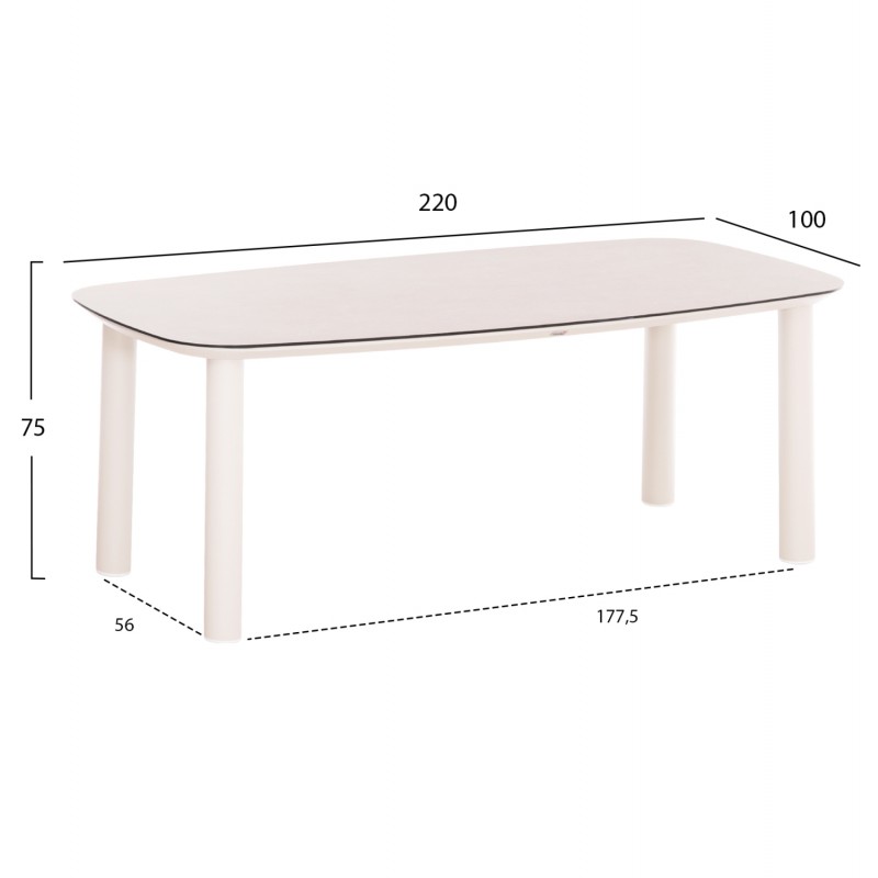 ΤΡΑΠΕΖΙ DOSUN HM6202.02 ΚΡΕΜ ΑΛΟΥΜΙΝΙΟ-3D PRINT ΓΥΑΛΙ ΚΕΡΑΜΙΚΟ LOOK 220x100x75Υεκ
