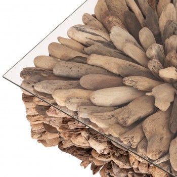 ΤΡΑΠΕΖΙ ΣΑΛΟΝΙΟΥ ΤΕΤΡΑΓΩΝΟ SPARROW HM9961 DRIFTWOOD--ΓΥΑΛΙ 75x75x51Υεκ.