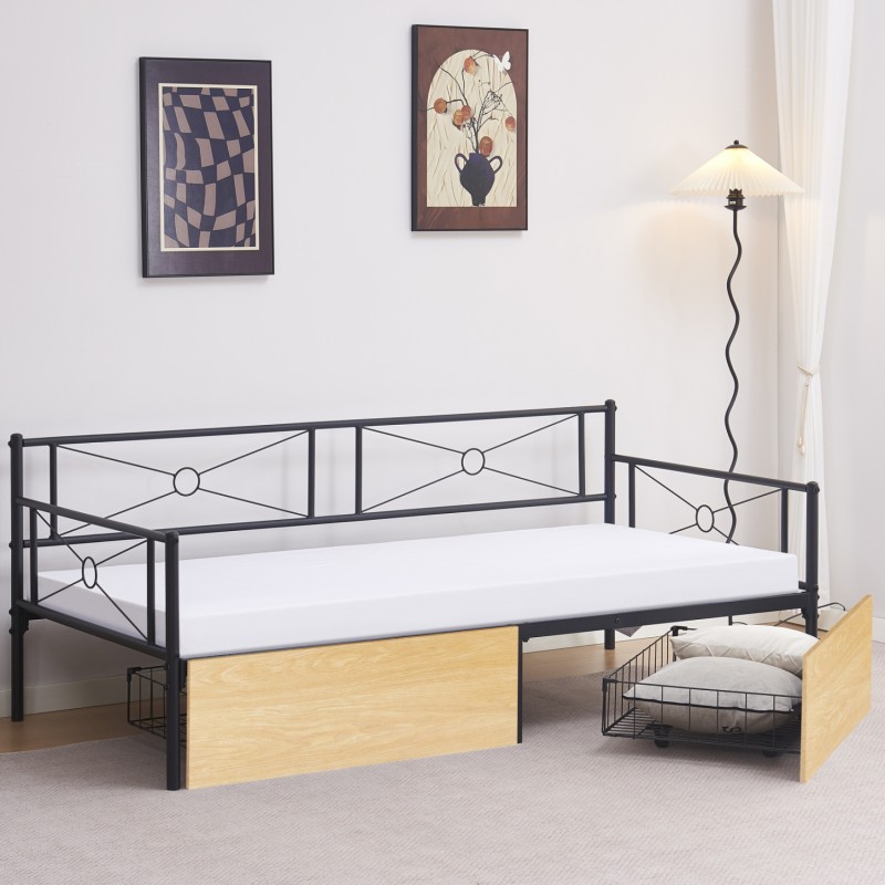 ΚΡΕΒΑΤΙ-ΚΑΝΑΠΕΣ BERNIE HM21120.02 ΜΑΥΡΟΣ ΜΕΤΑΛ.ΣΚΕΛΕΤΟΣ & 2 SONAMA ΣΥΡΤΑΡΙΑ-190x90εκ.