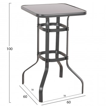 ΤΡΑΠΕΖΙ ΜΠΑΡ ΤΕΤΡΑΓΩΝΟ FIGGY HM6066.01 ΜΕΤΑΛΛΙΚΟ ΓΚΡΙ-ΓΥΑΛΙ ΑΣΦΑΛΕΙΑΣ 60x60x100Υεκ