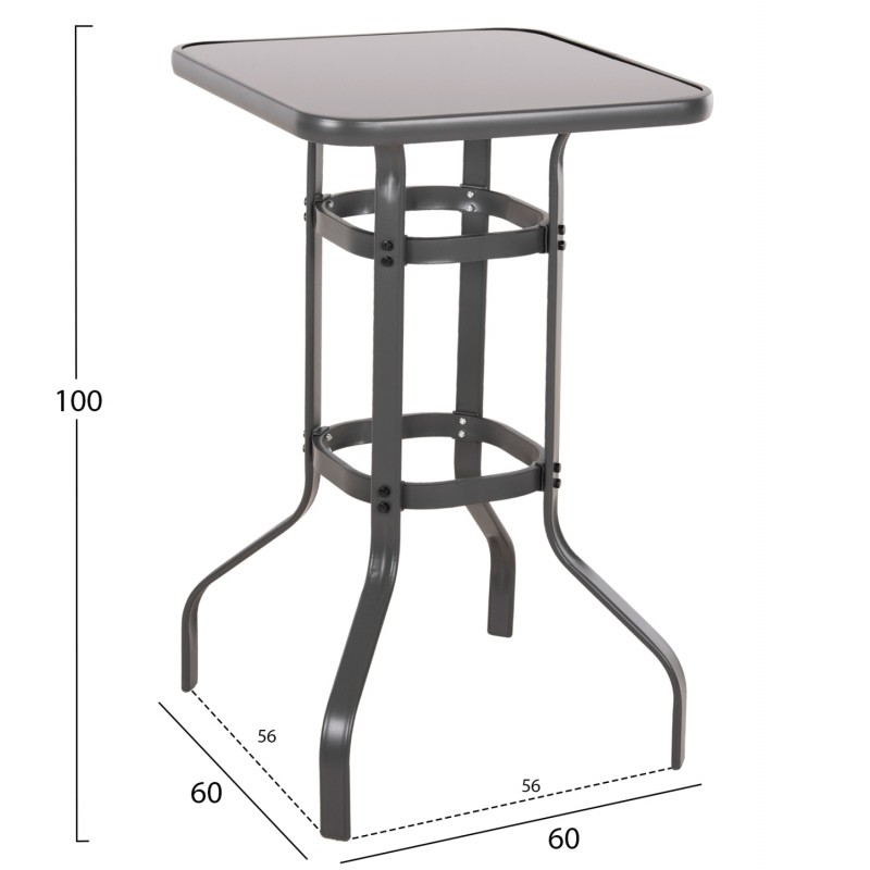 ΤΡΑΠΕΖΙ ΜΠΑΡ ΤΕΤΡΑΓΩΝΟ FIGGY HM6066.01 ΜΕΤΑΛΛΙΚΟ ΓΚΡΙ-ΓΥΑΛΙ ΑΣΦΑΛΕΙΑΣ 60x60x100Υεκ