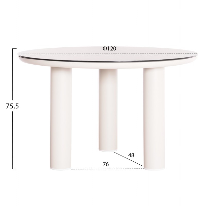 ΤΡΑΠΕΖΙ ΑΛΟΥΜΙΝΙΟΥ DOSUN HM6201.02 ΚΡΕΜ ΣΚΕΛΕΤΟΣ-3D PRINT ΓΥΑΛΙ-ΚΕΡΑΜΙΚΟ LOOK Φ120εκ