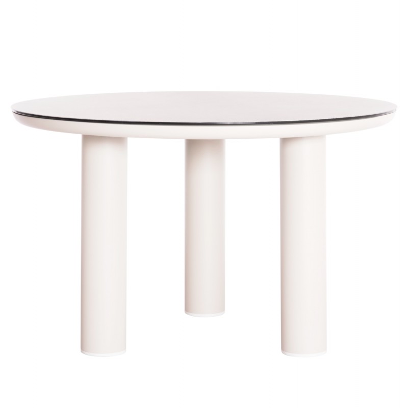 ΤΡΑΠΕΖΙ ΑΛΟΥΜΙΝΙΟΥ DOSUN HM6201.02 ΚΡΕΜ ΣΚΕΛΕΤΟΣ-3D PRINT ΓΥΑΛΙ-ΚΕΡΑΜΙΚΟ LOOK Φ120εκ