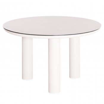 ΤΡΑΠΕΖΙ ΑΛΟΥΜΙΝΙΟΥ DOSUN HM6201.02 ΚΡΕΜ ΣΚΕΛΕΤΟΣ-3D PRINT ΓΥΑΛΙ-ΚΕΡΑΜΙΚΟ LOOK Φ120εκ