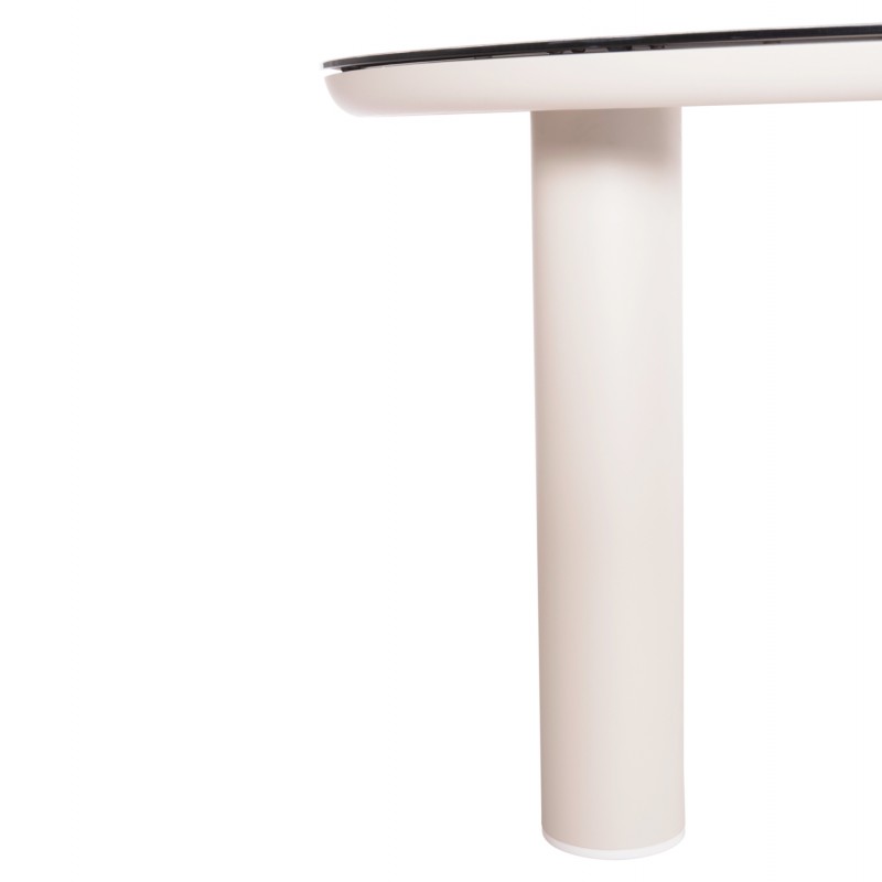 ΤΡΑΠΕΖΙ ΑΛΟΥΜΙΝΙΟΥ DOSUN HM6201.02 ΚΡΕΜ ΣΚΕΛΕΤΟΣ-3D PRINT ΓΥΑΛΙ-ΚΕΡΑΜΙΚΟ LOOK Φ120εκ