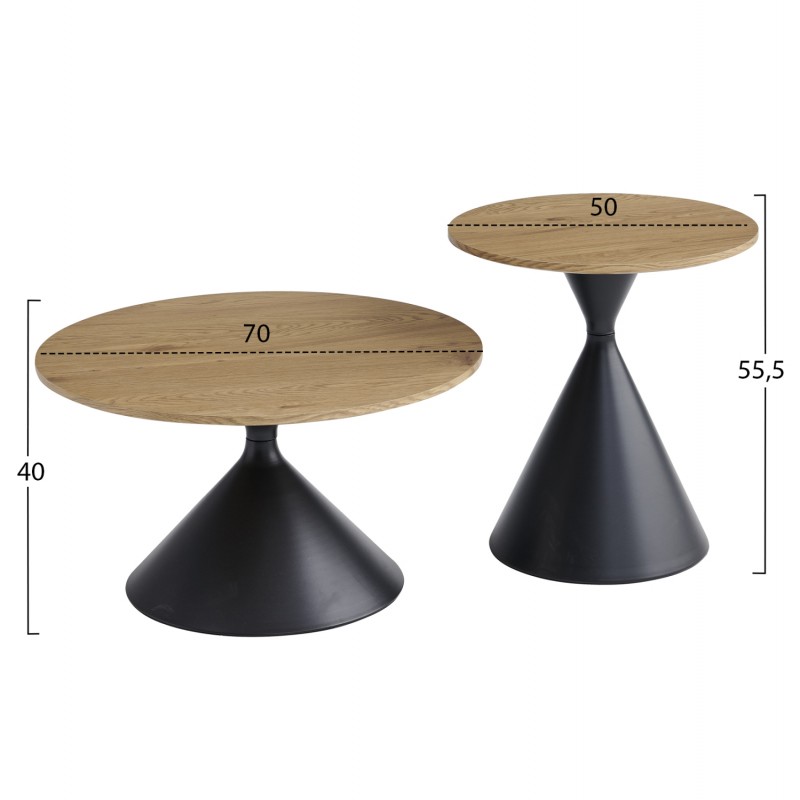 ΤΡΑΠΕΖΙΑ ΣΑΛΟΝΙΟΥ JENNEL(X) HM18308.02 ΜΕΤΑΛΛΟ ΜΑΥΡΟ--MDF ΣΕ ΦΥΣΙΚΟ Φ50εκ & Φ70εκ