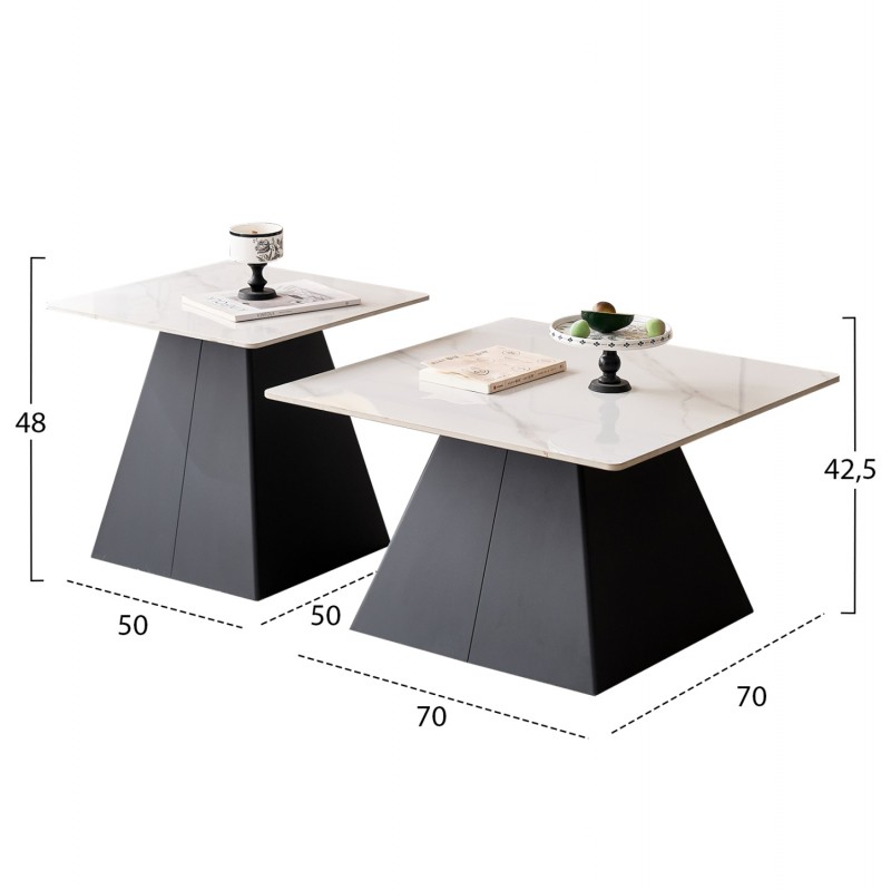 ΤΡΑΠΕΖΙΑ ΣΑΛΟΝΙΟΥ QUBER(X) HM18311.02 SINTERED STONE ΤΕΤΡΑΓΩΝΟ--ΒΑΣΕΙΣ ΜΑΥΡΕΣ