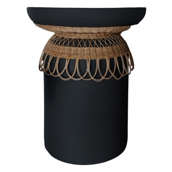 ΤΡΑΠΕΖΙ ΤΡΑΠΕΖΑΡΙΑΣ PRILEP HM18159.01 FIBER CEMENT ΜΑΥΡΟ & RATTAN--Φ60x76,5Υεκ