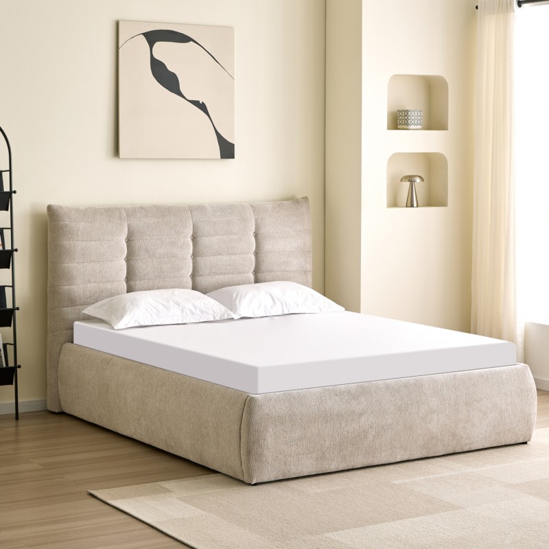 ΚΡΕΒΑΤΙ ΔΙΠΛΟ SANDRA HM732.03 ΜΠΕΖ ΥΦΑΣΜΑ & ΑΠΟΘΗΚΕΥΤΙΚΟΣ ΧΩΡΟΣ--ΣΤΡΩΜΑ 160x200εκ