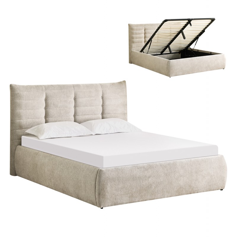 ΚΡΕΒΑΤΙ ΔΙΠΛΟ SANDRA HM732.03 ΜΠΕΖ ΥΦΑΣΜΑ & ΑΠΟΘΗΚΕΥΤΙΚΟΣ ΧΩΡΟΣ--ΣΤΡΩΜΑ 160x200εκ